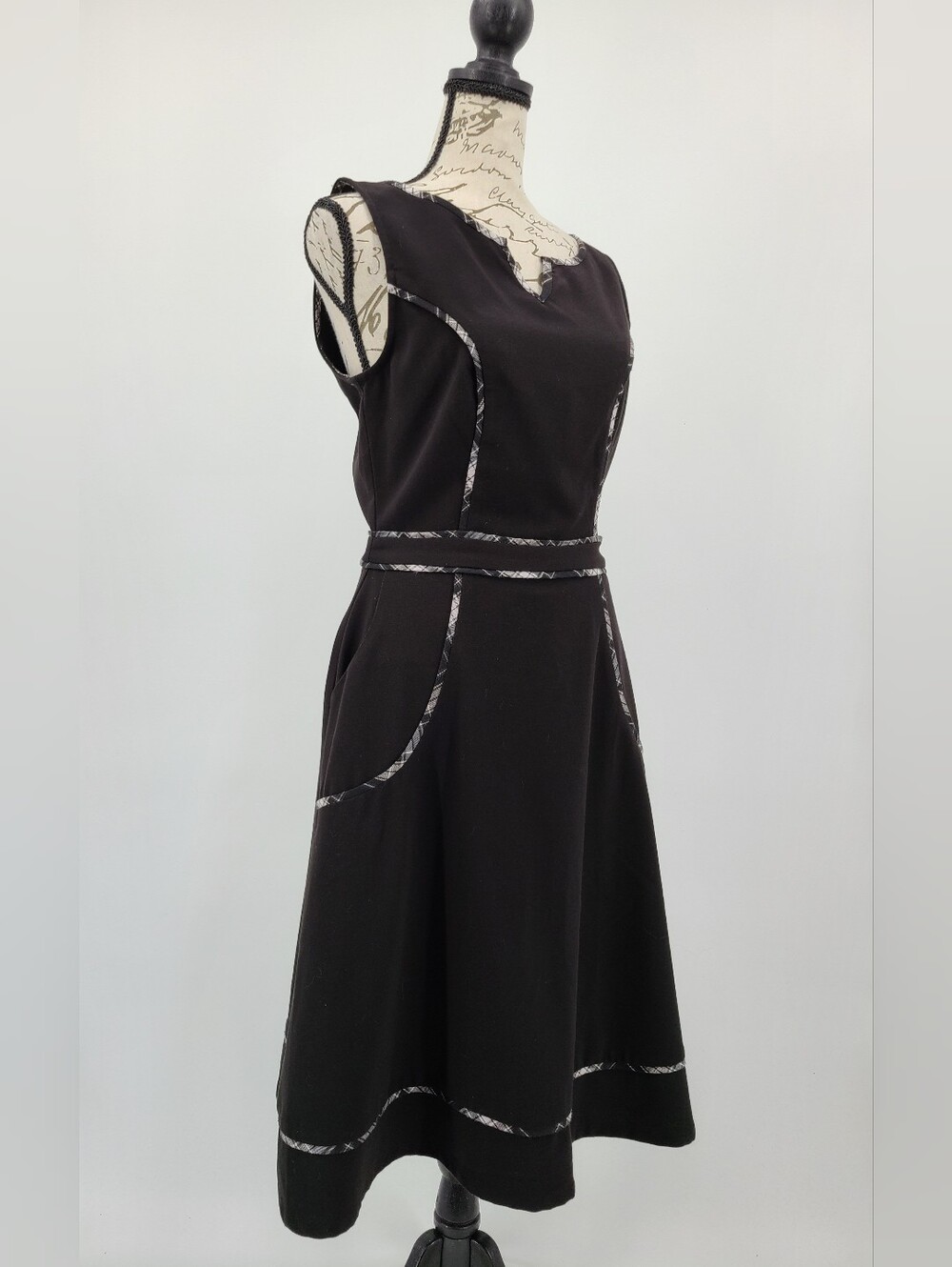 Modcloth Black Sleeveless A Line Dress With Plaid Trim Size Small - Picture 4 of 12